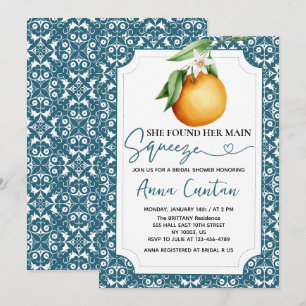 Invitation Fête de Fiançailles Main Squeeze Carreau Bleu Citr