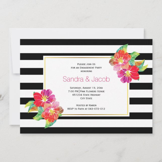 Invitation Fête de fiançailles mariage noir (Devant)