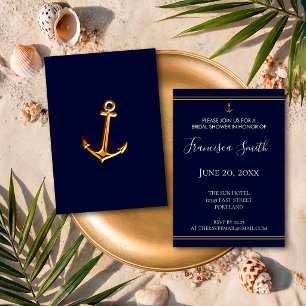Invitation Fête de fiançailles marine bleu nuit Ancre Dorée