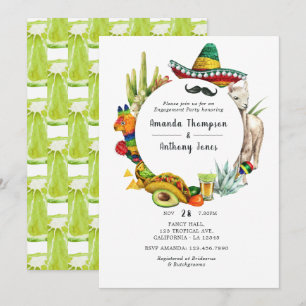 Invitation Fête de fiançailles mexicaine à l'aquarelle