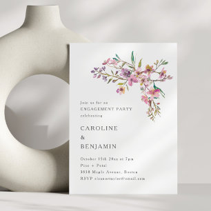 Invitation Fête de fiançailles Minimal Boho Fleurs sauvages r