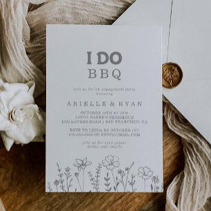 Invitation Fête de fiançailles Minimal Gray Wildflower I Do B