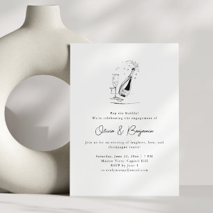 Invitation Fête de fiançailles minimaliste dessin de champagn