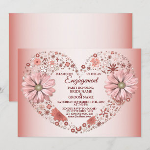 Invitation Fête de fiançailles moderne au cœur floral pêche