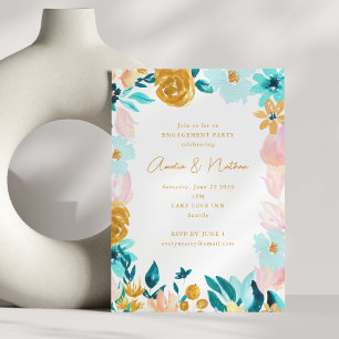 Invitation Fête de fiançailles moderne florale aquarelle Bohè