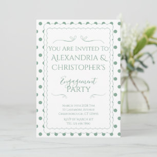 Invitation Fête de Fiançailles Moderne Vert et Blanc à Points
