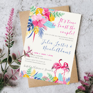 Invitation Fête de fiançailles Navy Pink Tropical Forêt Vierg