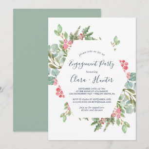 Invitation Fête de fiançailles Noël et Berry Rouge