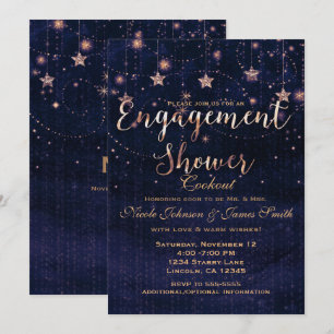 Invitation Fête de Fiançailles Nuit Étoilée Violet & Or