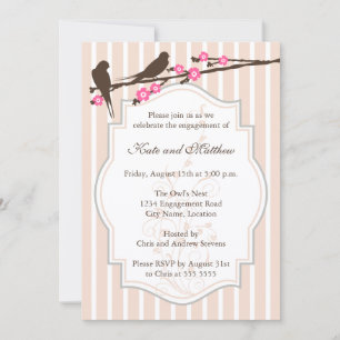 Invitation Fête de fiançailles oiseaux sur branche fleurie