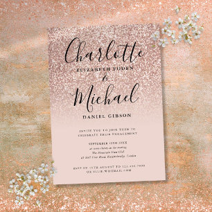Invitation Fête de fiançailles paillettes Or Rose Signature