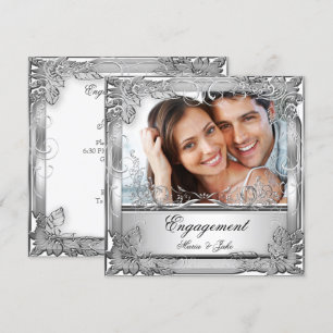 Invitation Fête de Fiançailles Photo Blanc Argent