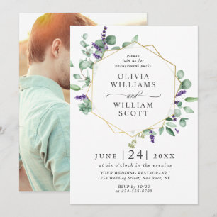 Invitation Fête de fiançailles photo moderne eucalyptus lavan