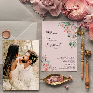Invitation Fête de fiançailles photo rose florale rose