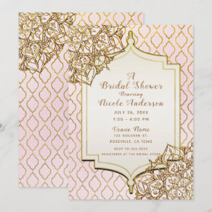 Invitation Fête de fiançailles Rose et Or aux milles et une n
