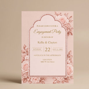 Invitation Fête de fiançailles Rose Gold Floral