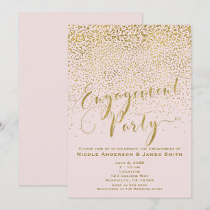 Invitation Fête de Fiançailles Rose Poudré et Confettis Dorés