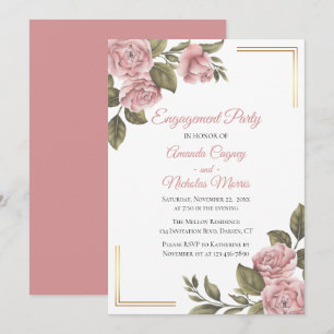 Invitation Fête de fiançailles roses Mariage élégant