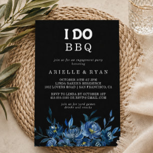 Invitation Fête de fiançailles Royal Navy Blue Floral I Do BB