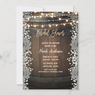 Invitation Fête de Fiançailles Rustique avec Tonneau en Bois,