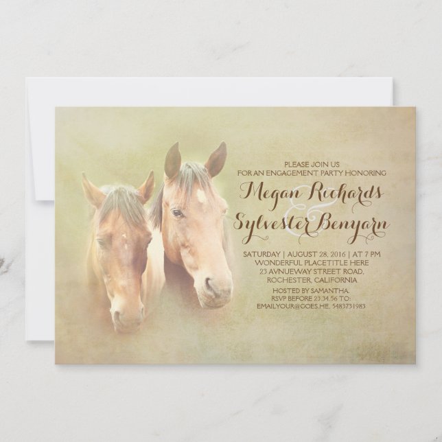 Invitation fête de fiançailles rustique du couple cheval de c (Devant)