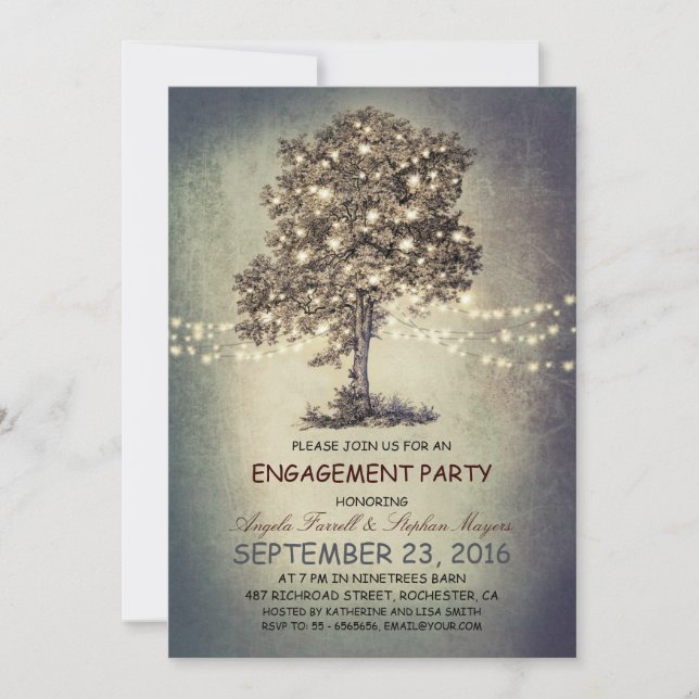 Invitation Fête de fiançailles rustique pour les feux d'arbre (Devant)