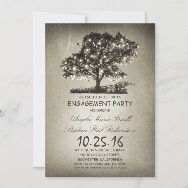 Invitation Fête de fiançailles rustique pour les feux d'arbre (Devant)