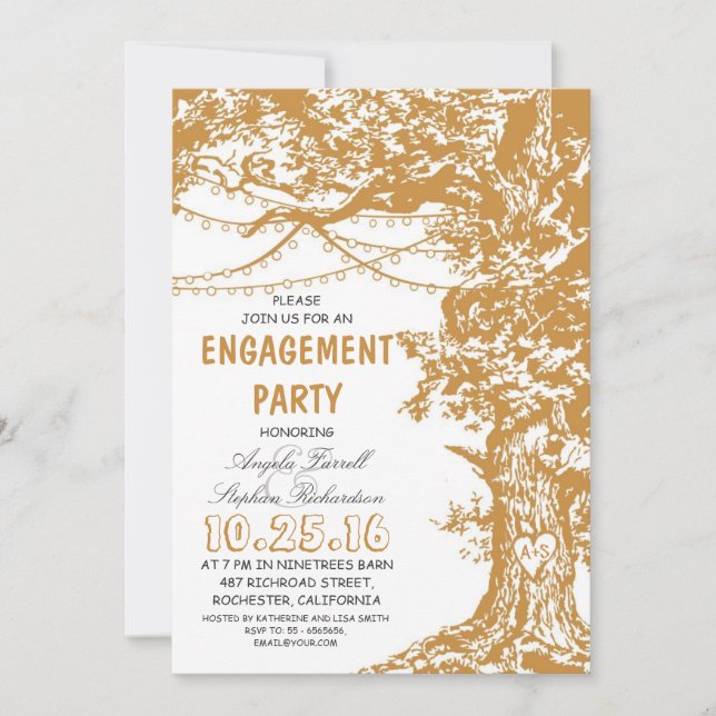 Invitation Fête de fiançailles rustique pour les feux d'arbre (Devant)
