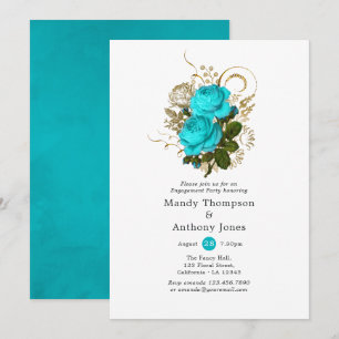 Invitation Fête de fiançailles shabby chic turquoise et or vi