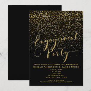 Invitation FÊTE DE FIANÇAILLES Shower Confetti Noir & Or Glam