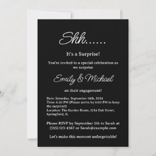 Invitation Fête de fiançailles surprise minimaliste noire
