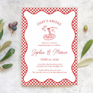 Invitation Fête de Fiançailles That's Amore Gingham Rouge Ita