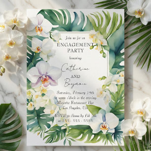 Invitation Fête de fiançailles Tropical White Orchid & Greene