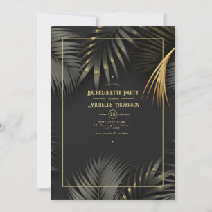 Invitation Fête de Fiançailles Tropicale Noir et Or