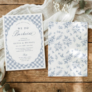 Invitation Fête de fiançailles Vintage Dusty Blue We Do BBQ