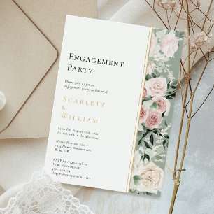 Invitation Fête de fiançailles vintage or rose poudré sage
