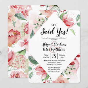 Invitation Fête de fiançailles Watercolor Floral Elle a dit o