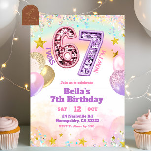 Invitation Fête de fille 67 ans Paillettes Pastel