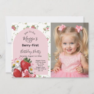 Invitation Fête de fille aux fraises pour le 1er anniversaire