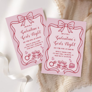Invitation Fête de filles de la Saint-Valentin avec un nœud r