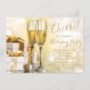Invitation Fête de fin d'année élégante au Champagne doré