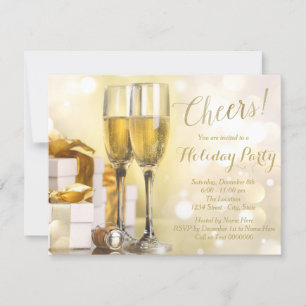 Invitation Fête de fin d'année élégante au Champagne doré