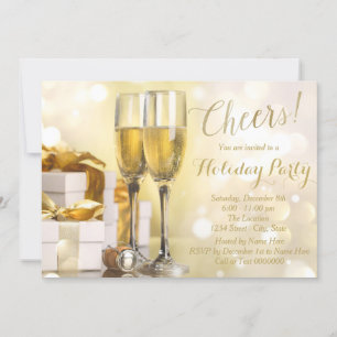 Invitation Fête de fin d'année élégante au Champagne doré