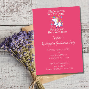 Invitation Fête de fin de maternelle Licorne rose