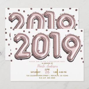 Invitation FÊTE DE FIN D'ÉTUDES 2019 Ballons en Confettis Ros