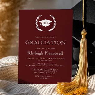 Invitation Fête de fin d'études 2025 Bourgogne Blanc Couronne