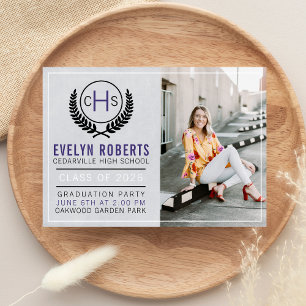 Invitation Fête de fin d'études 2026 Monogramme Violet