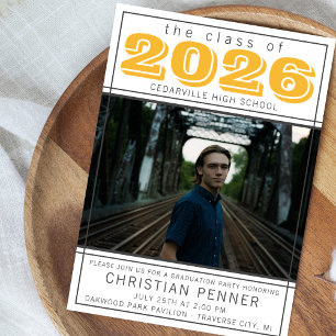 Invitation Fête de fin d'études 2026 Ouverture Photo Jaune