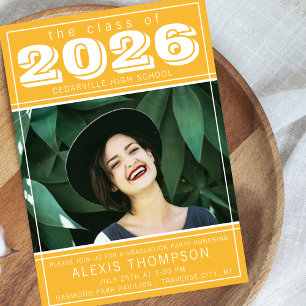 Invitation Fête de fin d'études 2026 Photo jaune de la journé