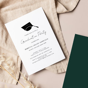 Invitation Fête de fin d'études 2026 Script Vert Simple